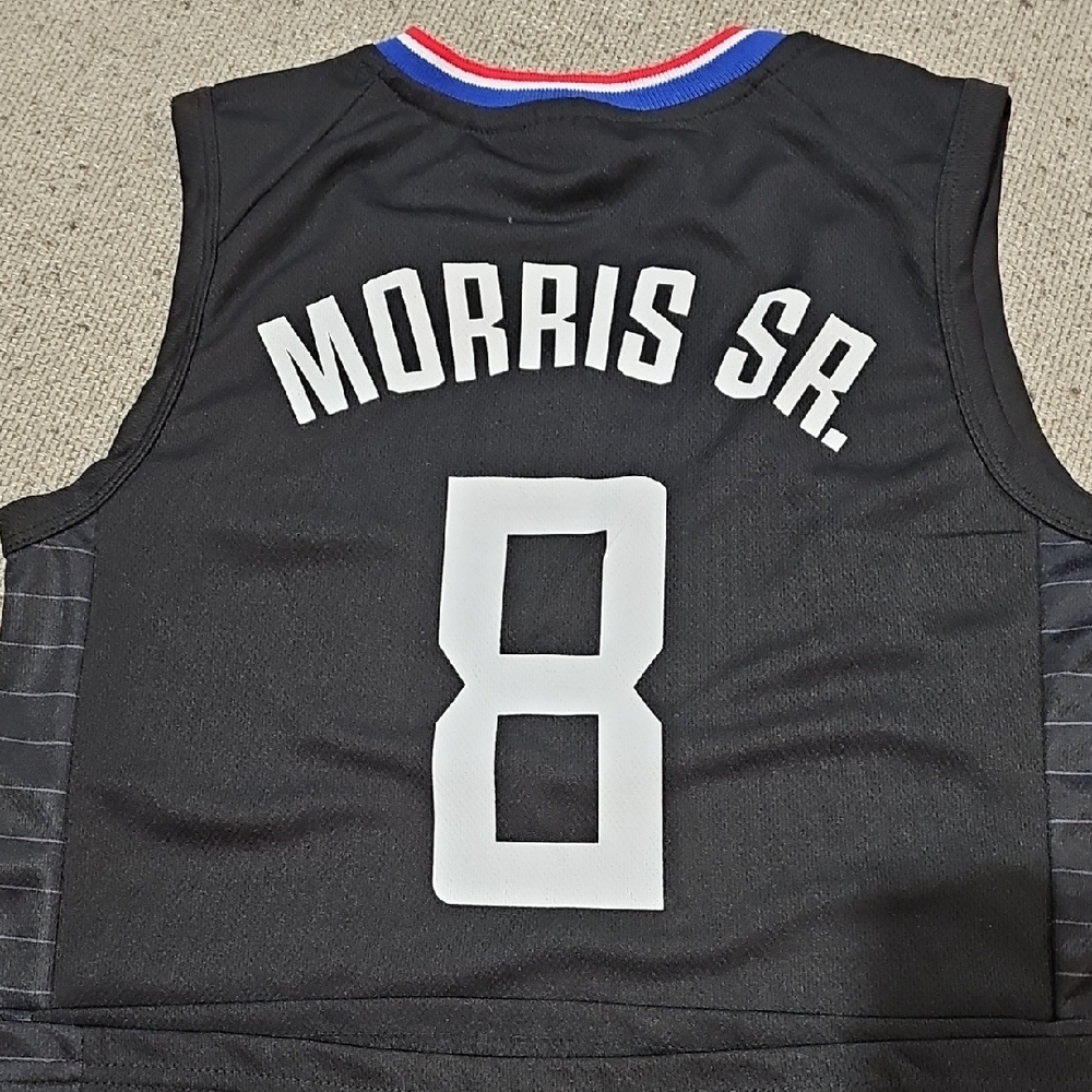 Kids Black Basketball Jersey with Red and Blue Accents - Picture 6 of 7
